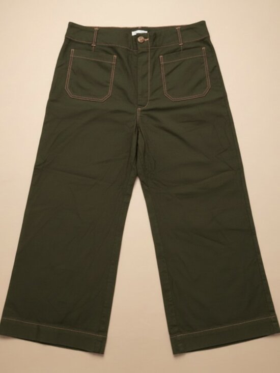Maeve Pants - Maeve Olive High Rise Magic Fabric Colette Pants Olive Peach Piping 34